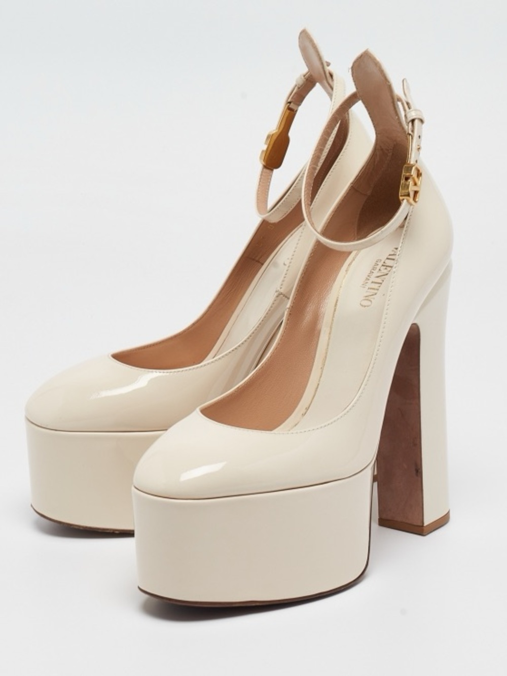 Valentino Garavani Cream Patent Platform Pump with Ankle Strap -Wedding heels!